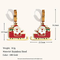 Santa Claus 304 обруч серьги из нержавеющей стали эмаль, золотые, Дед Мороз, 34.2x23.5 мм
