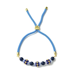 Lapis Lazuli 6mm Round Dyed Natural Lapis Lazuli Bead Slider Bracelets, Adjustable Glass Seed Bead Stackable Bracelets for Women, Inner Diameter: 2-5/8~3-3/8 inch(6.7~8.5cm)