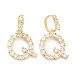 Letter Q Латунные микропаве прозрачные подвески с фианитом, реальный 18 k позолоченный, буквы, letter.q, 19~22.5x10.5~20x2.5 мм, отверстие : 9.5x6 мм