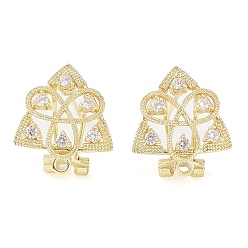 Real 18K Gold Plated Hollow Trinity Knot Brass Micro Pave Cubic Zirconia Stud Earrings Finding, with Horizontal Loops, Cadmium Free & Lead Free, Real 18K Gold Plated, 18x16mm, Hole: 1.5mm, Pin: 0.8mm