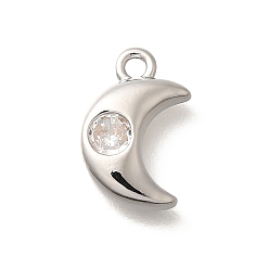 Платина Латунные микро проложить кубического циркония прелести, без кадмия, без никеля и без свинца, луна, платина, 12.5x8x2.5 мм, отверстие : 1.4 мм