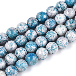 Светло-Голубой Окрашенные нити синтетических окаменелостей, круглые, Небесно-голубой, 6.5x6 мм, отверстие : 0.9 мм, около 64 шт / нитка, 15.75'' (40 см)