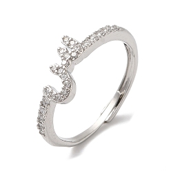 Платина Стойка с покрытием из латуни с кубическим цирконием и арабскими буквами, регулируемые кольца для женщин, без кадмия и без свинца, долговечный, платина, 7x11.1 мм, внутренний диаметр: 18.2 мм