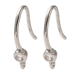 Платина Стойка покрытие латунь микропаве прозрачный кубический цирконий крючки для сережек, провод уха, долговечный, без свинца и без кадмия, платина, 17x9.5x3.5 мм, отверстие : 1.2 мм, штифты : 1 мм