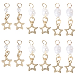 Golden 30Pcs 3 Styles Natural Cultured Freshwater Pearl & 201 Stainless Steel Pendants, Star Charms, with 304 Stainless Steel Findings, Golden, 26~28mm, Hole: 2.7mm, 10pcs/style