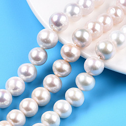 Creamy White Natural Baroque Pearl Keshi Pearl Beads Strands, Cultured Freshwater Pearl, Round, Creamy White, 9.5~13x10.5~13mm, Hole: 0.8mm, about 31~33pcs/strand, 15.83 inch~16.06 inch(40.2~40.8cm)