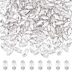 Прозрачный 120шт. конский глаз пришитый страз, многожильных ссылки, стекло горный хрусталь, с латунными зубцами в платиновых тонах, аксессуары для одежды, граненые, кристалл, 15x7x5 мм, отверстие : 0.8~1 мм