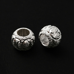 925 Sterling versilbert Strukturierte Messingperlen, Bleifrei und cadmium frei, Großloch perlen, Rondell, 925 Sterling versilbert, 8x6 mm, Bohrung: 4 mm