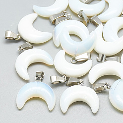 Опал Opalite подвески, с защелкой из нержавеющей стали на поручнях, луна, цвет нержавеющей стали, 18~19x20x6 мм, отверстие : 6x2.5 мм