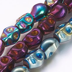 Mixed Color Electroplate Non-magnetic Synthetic Hematite Bead Strands, Skull, Mixed Color, 8x6.5x6mm, Hole: 1mm, about 50pcs/strand, 15.7 inch