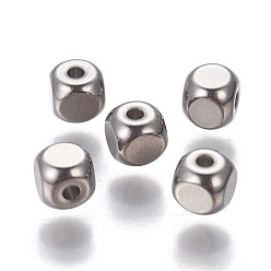 Stainless Steel Color Tarnish Resistant 201 Stainless Steel Beads, Square, Stainless Steel Color, 4x4x4mm, Hole: 1.2mm