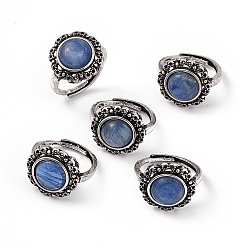 Кианит Цветочные регулируемые кольца из натурального кианита, антикварные серебряные латунные кольца на палец для женщин, 2.5 мм, внутренний диаметр: американский размер 7 1/4 (17.5 мм)