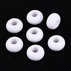 Белый Непрозрачный акрил европейского бисера, рондель, белые, 14x8 мм, отверстие : 5.5 мм, Около 555 шт / 500 г