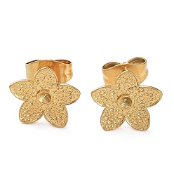 Настоящее золото 18K Ионное покрытие (IP) покрытие стойки 304 выводы для сережек-гвоздиков из нержавеющей стали, настройки серьги для горного хрусталя, цветок, реальный 18 k позолоченный, 9.5x10 мм, штифты : 0.7 мм, пригодный для стразов 1.5 мм