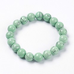 Средний Аквамарин Синтетический бирюзовый бисером стрейч-браслет, круглые, средний аквамарин, 2 дюйм (5 см), бусины : 8 мм
