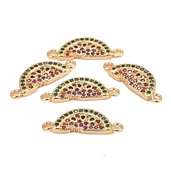 Golden Brass Micro Pave Cubic Zirconia Links, Watermelon, Colorful, Golden, 19x7x2mm, Hole: 1.5mm