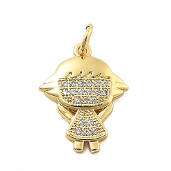 Прозрачный Латунные микро проложить кубического циркония подвески, без кадмия, без никеля и без свинца, прелести девушки, реальный 18 k позолоченный, с целью перехода в кольце, прозрачные, 17.5x14x2.5 мм, отверстие : 3 мм