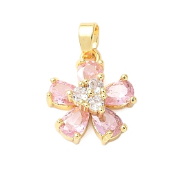Розовый Латунные микро проложить кубического циркония подвески, без кадмия и без свинца, , туманная роза, 16.5x14x6.5 мм, отверстие : 3x5 мм