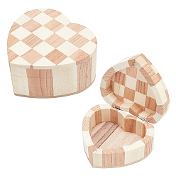 Peru Wood Storage Box, Flip Cover Jewelry Box, Heart with Tartan Pattern, Peru, 8.6~11x9.2~11.7x4.4~5.5cm, 2pcs/set