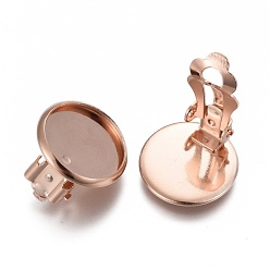 Розовое Золото 304 клипсы из нержавеющей стали, плоско-круглые, розовое золото , лоток : 12 мм, 14x8 мм