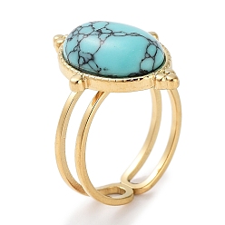Синтетическая Бирюза Ионное покрытие (ip) 304 кольцо из нержавеющей стали, регулируемые синтетические бирюзовые кольца, овальные, 15.5x21.5 мм, внутренний диаметр: регулируемый