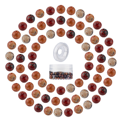 Пикассо Камень Наборы для изготовления эластичных браслетов своими руками, В комплект входят круглые бусины из натуральной полихромной яшмы/камня Пикассо/яшмы Пикассо., Эластичная кристальная нить, бусины : 6~6.5 мм, отверстие : 0.8~1 мм, 200 шт / коробка