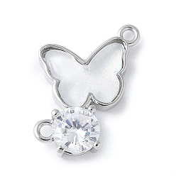 Платина Подвески-коннекторы из латуни с микропаве из кубического циркония и стекла, бабочка, стойки покрытие, долговечный, без кадмия и без свинца, платина, 17.5x17.5x4.5 мм, отверстие : 1.5 мм