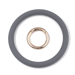 Gray Silicone Bangle Keychains, with Alloy Spring Gate Rings, Light Gold, Gray, 115mm