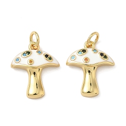 Белый Латунные микро проложить кубического циркония подвески, гриб, эмаль стиль настоящее 18k позолота, с целью перехода в кольце, белые, 16x13.5x3.5 мм, отверстие : 3.5 мм