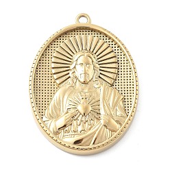 Настоящее золото 18K 304 подвески из нержавеющей стали, овал с подвеской в виде Иисуса, ионное покрытие (ip), реальный 18 k позолоченный, 36x26.5x5 мм, отверстие : 2 мм