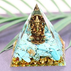 Бирюза Генераторы энергии смолы оргонитовой пирамиды, синтетические бирюзовые чипсы рейки внутри для украшения стола домашнего офиса, бирюзовые, 60x60x60 мм