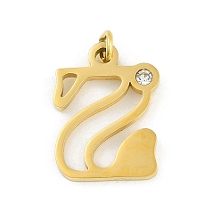 Letter Z 304 подвески из нержавеющей стали, с кубического циркония, подвески-буквы с соединительными кольцами, реальный 18 k позолоченный, Письмо Z, 21x15x2 мм, отверстие : 3 мм