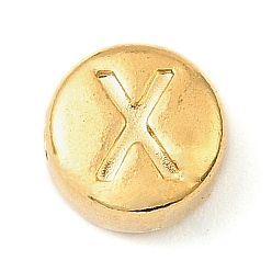 Letter X 304 из нержавеющей стали бусы, плоские круглые с буквы, золотые, Письмо X, 7x3.5 мм, отверстие : 1.7 мм