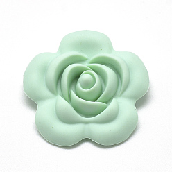 Бледно-бирюзовый Пищевые экологически чистые силиконовые фокусные шарики, цветок, бледные бирюзовая, 39x40x15 мм, отверстие : 2 мм