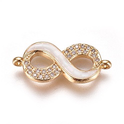 Golden Brass Micro Pave Cubic Zirconia Links, with Shell, Infinity, Golden, 10.5x23x3mm, Hole: 1.2mm
