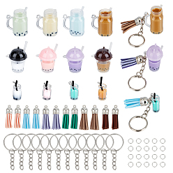 (52) Непрозрачная лаванда Наборы для самостоятельного изготовления брелока-подвески в виде молочного чая, включают в себя железные разъемные брелоки, подвески из пластиковых бутылок и стаканчиков с имитацией пузырькового чая, разноцветные, 25x2 мм, внутренний диаметр: 22 мм