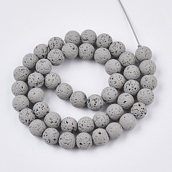 Gray Spray Painted Natural Lava Rock Beads Strands, Round, Gray, 6~7mm, Hole: 0.7mm, about 59~62pcs/Strand, 15.75 inch(40cm)