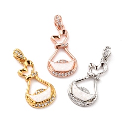 Mixed Color Natural Shell Pendants, with Clear Cubic Zirconia and Brass Findings, Long-Lasting Plated, Bag, Mixed Color, 22.5x12x2.5mm, Hole: 3.5x1.5mm