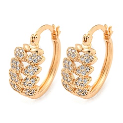 Light Gold Messing Micro Pave klare Zirkonia Creolen, Blatt, Licht Gold, 21x9 mm