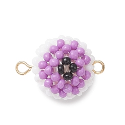 Сливовый Подвески-шармы в форме круглого глаза из стеклянных бусинок и стеклянных семян на Хэллоуин, с 304 двойными петлями из нержавеющей стали, золотые, слива, 20x14.5 мм, отверстие : 1.8 мм