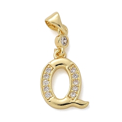 Letter Q Латунные микро проложить кубического циркония подвески, долговечный, без свинца и без кадмия, стойки покрытие, письмо амулеты, Буква Q, 15.5x12x2 мм, отверстие : 4.5x3.5 мм