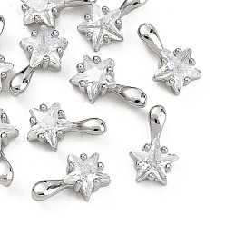 Plaqué Platine Véritable Breloques en laiton et zircon cubique transparent Shegrace, sans cadmium et sans nickel et sans plomb, charmes étoiles, Platine plaqué, 9.5x6x3.5mm, Trou: 2x1.4mm