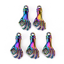 Rainbow Color Подвески из сплава , без кадмия, без никеля и без свинца, ладонь, Радуга цветов, 25x12x5 мм, отверстие : 2 мм