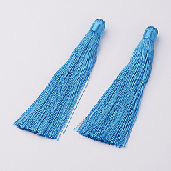 Sky Blue Nylon Tassels Big Pendant Decorations, Sky Blue, 120x10mm, Hole: 5mm