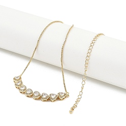 Настоящее золото 18K Латунные прозрачные кубические цирконии много сердечек подвеска коробка цепи ожерелья для женщин, реальный 18 k позолоченный, 12.99 дюйм (33 см)