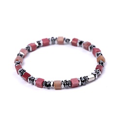 Rhodonite Natural Rhodonite Cube Beaded Stretch Bracelets for Women, with Synthetic Non-magnetic Hematite and Stainless Steel Beads, Stainless Steel Color, 7.09 inch(18cm)~7.28 inch(18.5cm)