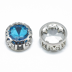 Аквамарин Шить на горный хрусталь, стекло горный хрусталь, с латунной фурнитурой платинового цвета, аксессуары для одежды, плоско-круглые, аквамарин, 14.5x7 мм