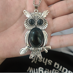Сова Сплав горный хрусталь кулон ожерелья, платина, сова