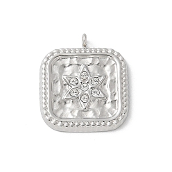 Нержавеющая Сталь Цвет 304 из нержавеющей стали горный хрусталь подвески, прямоугольник амулеты, цвет нержавеющей стали, 16.5x14.5x1.5 мм, отверстие : 1.2 мм