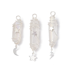 Белый Дым 3 шт. 3 стили гальванизированные подвески из натурального кварцевого кристалла с заостренными концами из медной проволоки, с латунью и 304 нержавеющей сталью звезда молния луна, серебряный цвет гальваническим, серый, 44.5~54x10~11x11~13 мм, отверстие : 4 мм, 1 шт / стиль